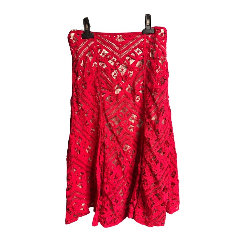 Set skirt & corset and small purse / red embroidered set with silky lining